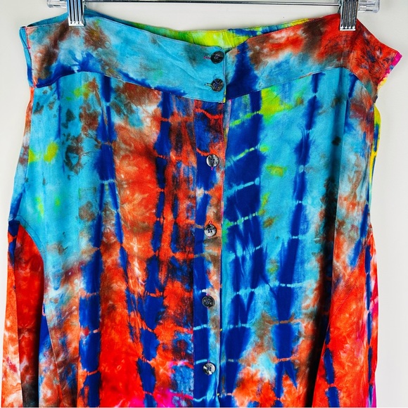 Multi Tie Dye Long Skirt, Boho Maxi Skirts Elastic Waist Women Large India.C182 - Picture 2 of 11